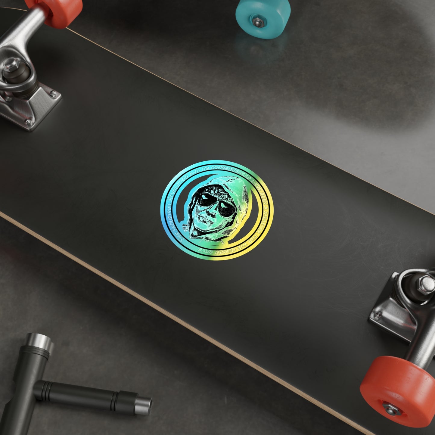 Holographic Sticker Uncle Ted's Famous Line - The Industrial Revolution And Its Consequences Have Been A Disaster For the Human Race...